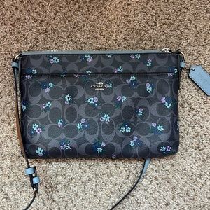Coach Signature C Ranch Blue Floral Crossbody Canvas Bag-FS59841